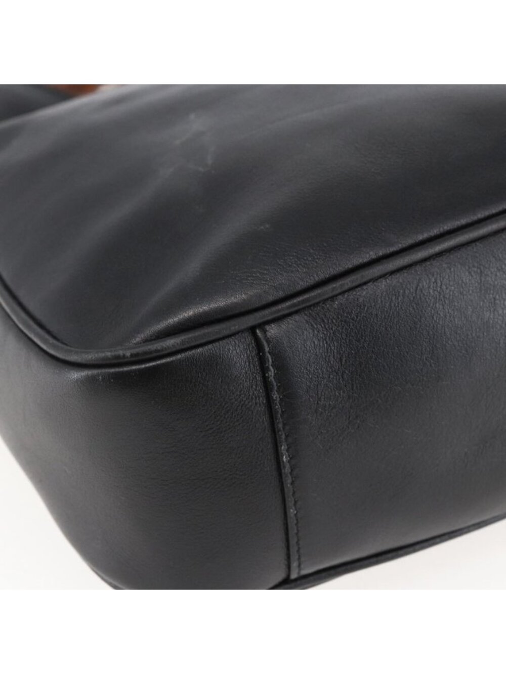 Authentic GUCCI Bamboo Shoulder Bag Leather 2way Black Gold 001 1705 1638 - Picture 8 of 16